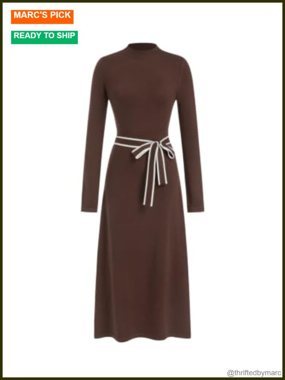Women's Turtleneck Sweater Dress Long Sleeve Tie Waist Maxi Work Dress